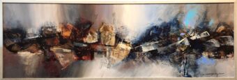 A Liquid Transformations - Justin McHenry - 74.5" x 26.5" - Acrylic on Canvas (Copy) is shown in a frame.