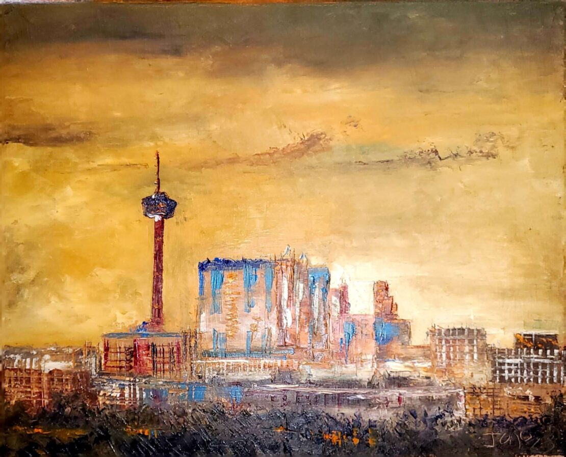 Tower & Marriott Sunset - Joao Quiroz - 11" x 14" - Oil on Canvas