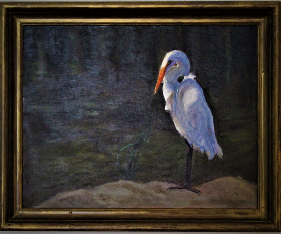 Crane on a Rock - Yolanda Clifton - 13'' x 16'' - Oil on Canvas