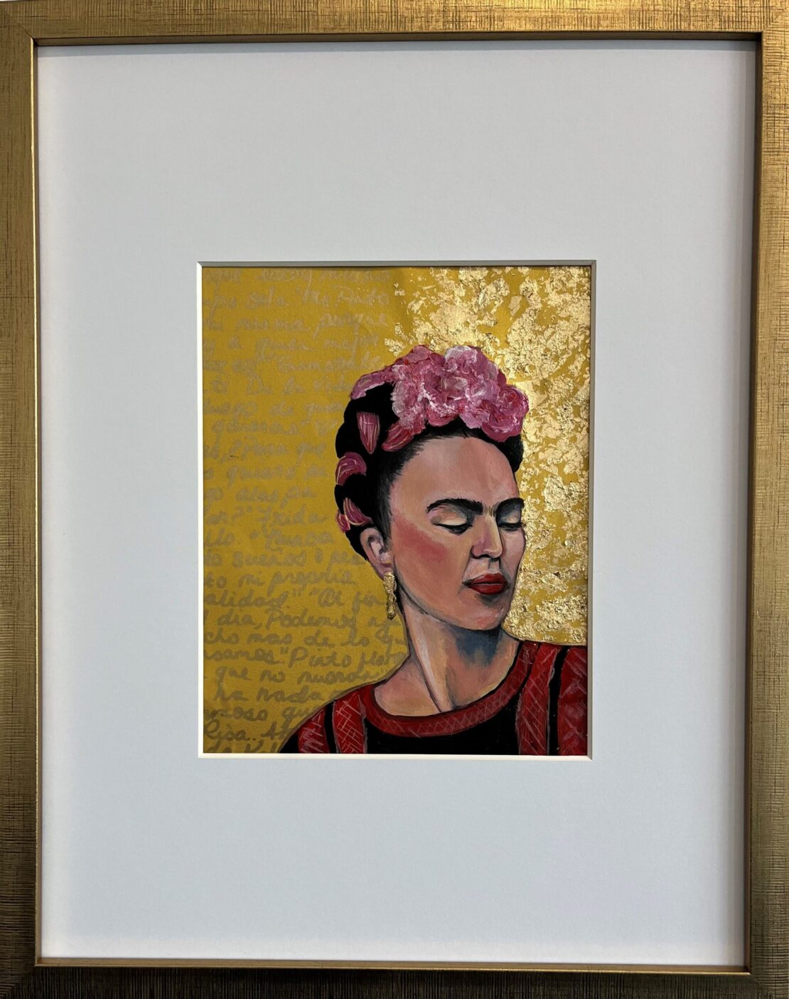 Gold Leaf Frida - Jacqueline Reynoso - 20" x 16" - Mixed Media on Paper