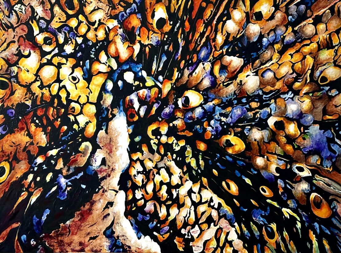 Eyeing The Peacock - Jose Antonio Ayala - 36" x 48" - Acrylic on Gallery Wrapped Canvas