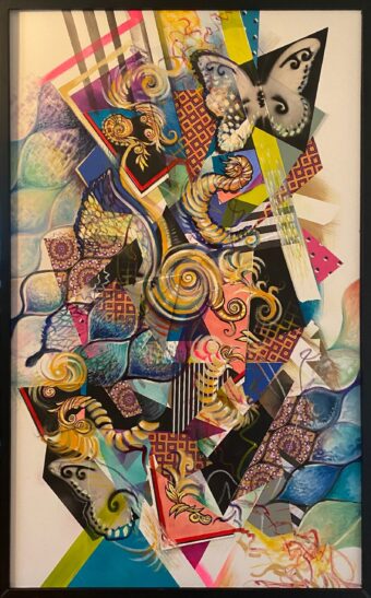 Valerian Jazz - Marcus Cerda - 31.5" x 49.5" - Mixed Media on Canvas with many different colors and shapes.