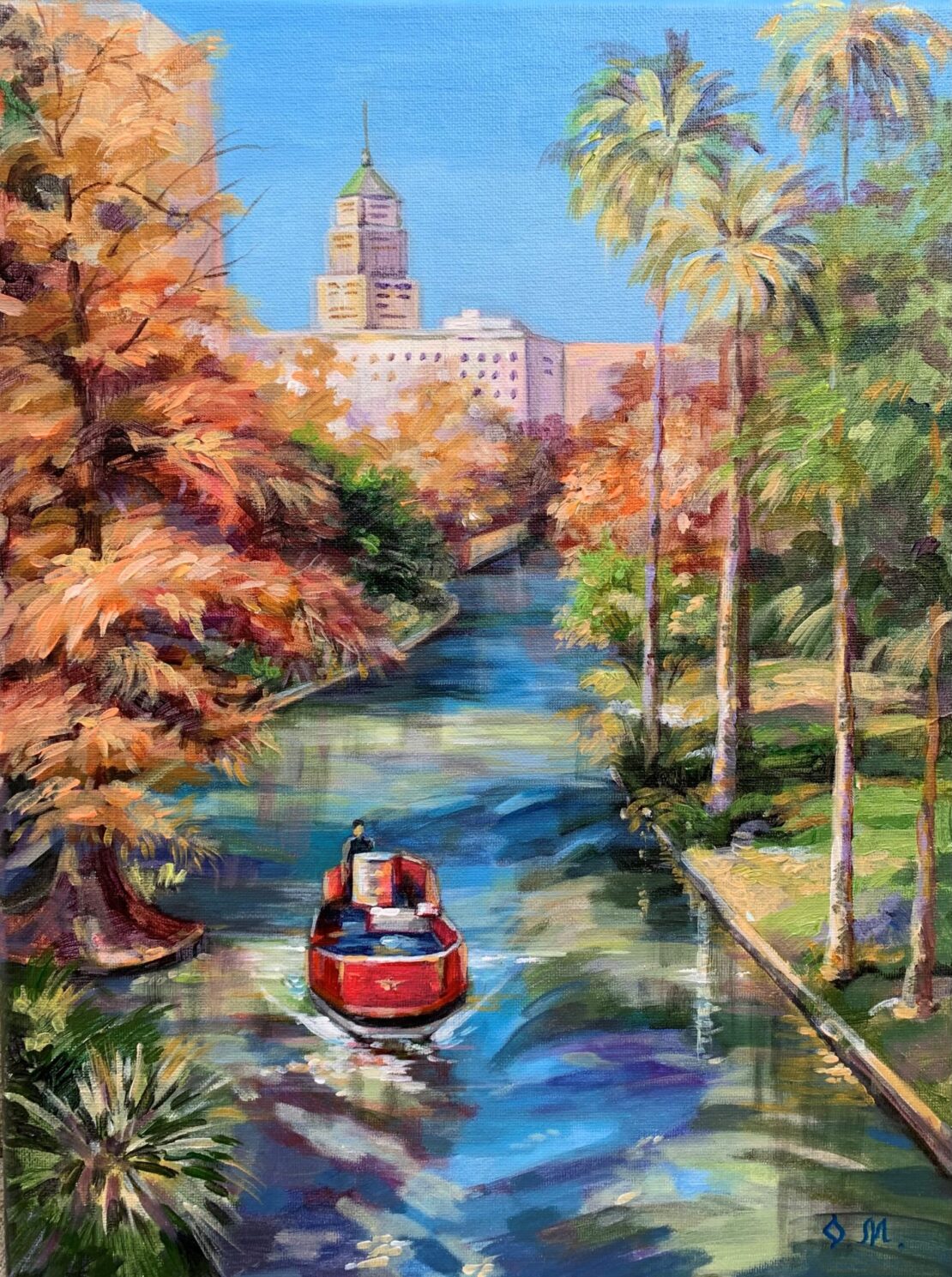 River Walk Boat Ride - Olha Mosieieva - 16" x 12" - Oil on Canvas