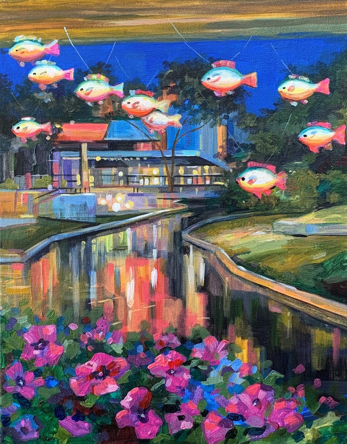 River Walk Fish - Olha Mosieieva - 14" x 11" - Oil on Canvas