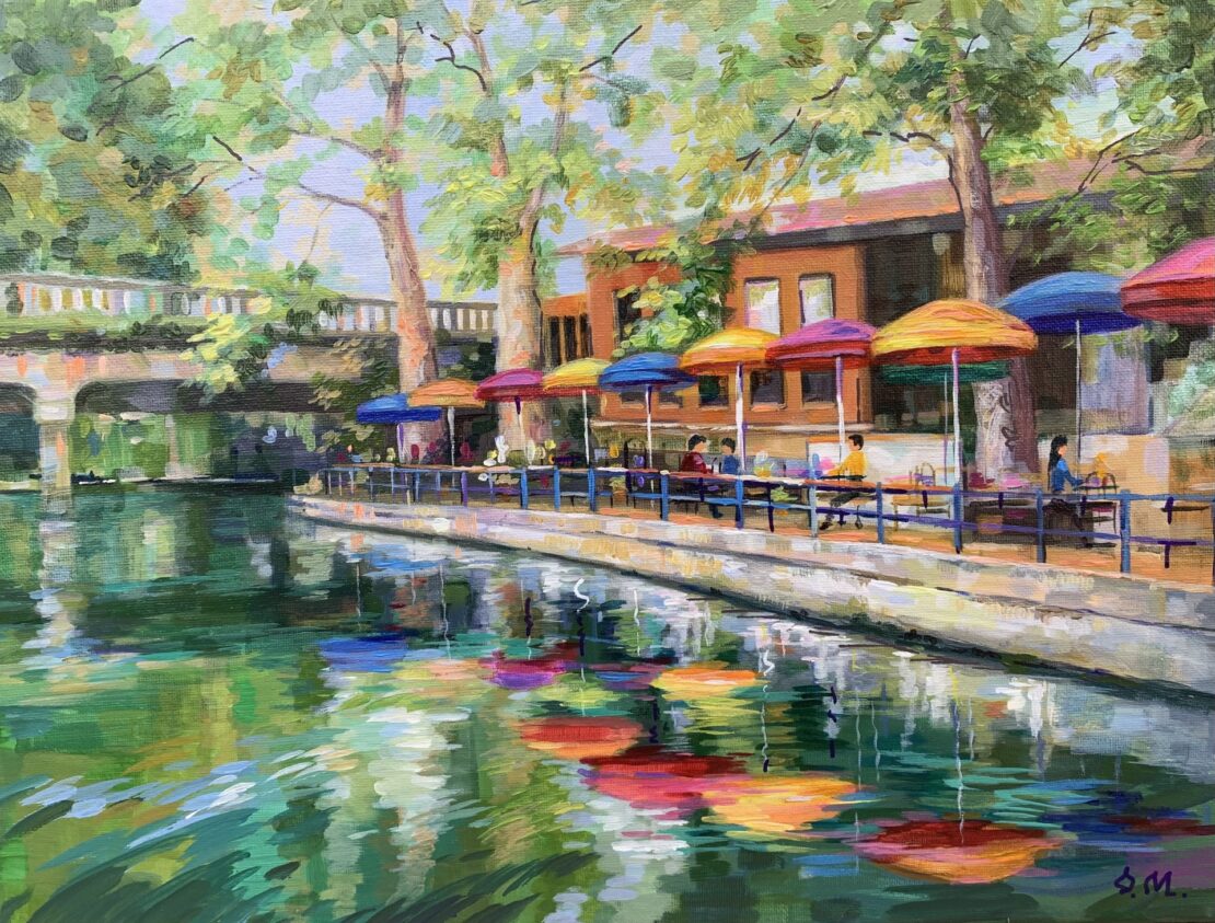 Riverwalk Margaritaville - Olha Mosieieva - 12" x 16" - Oil on Canvas