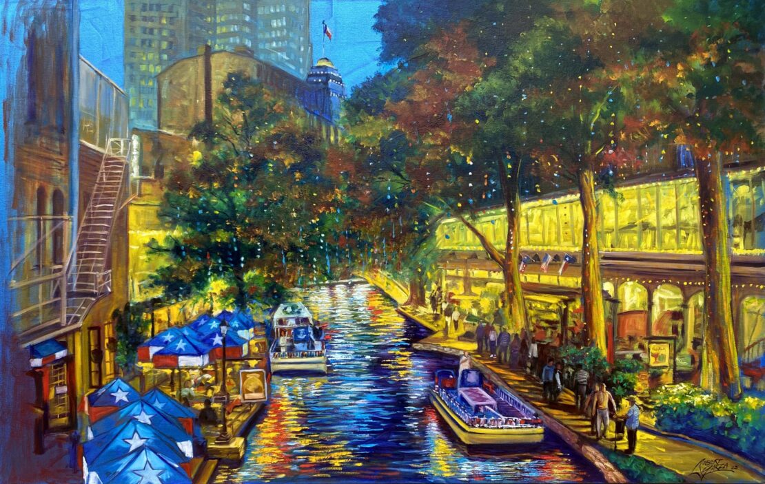 Saturday Night at The Riverwalk - Robert Garza - 30" x 48" - Oil Canvas