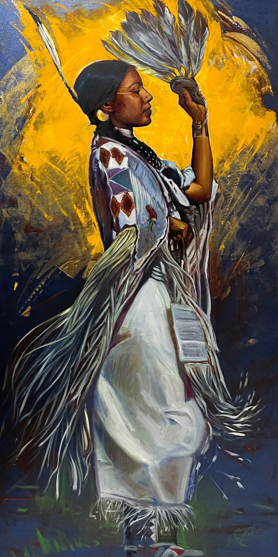 Shawl Dancer - Robert Garza - 48” x 24” - Acrylic & Oil on Canvas