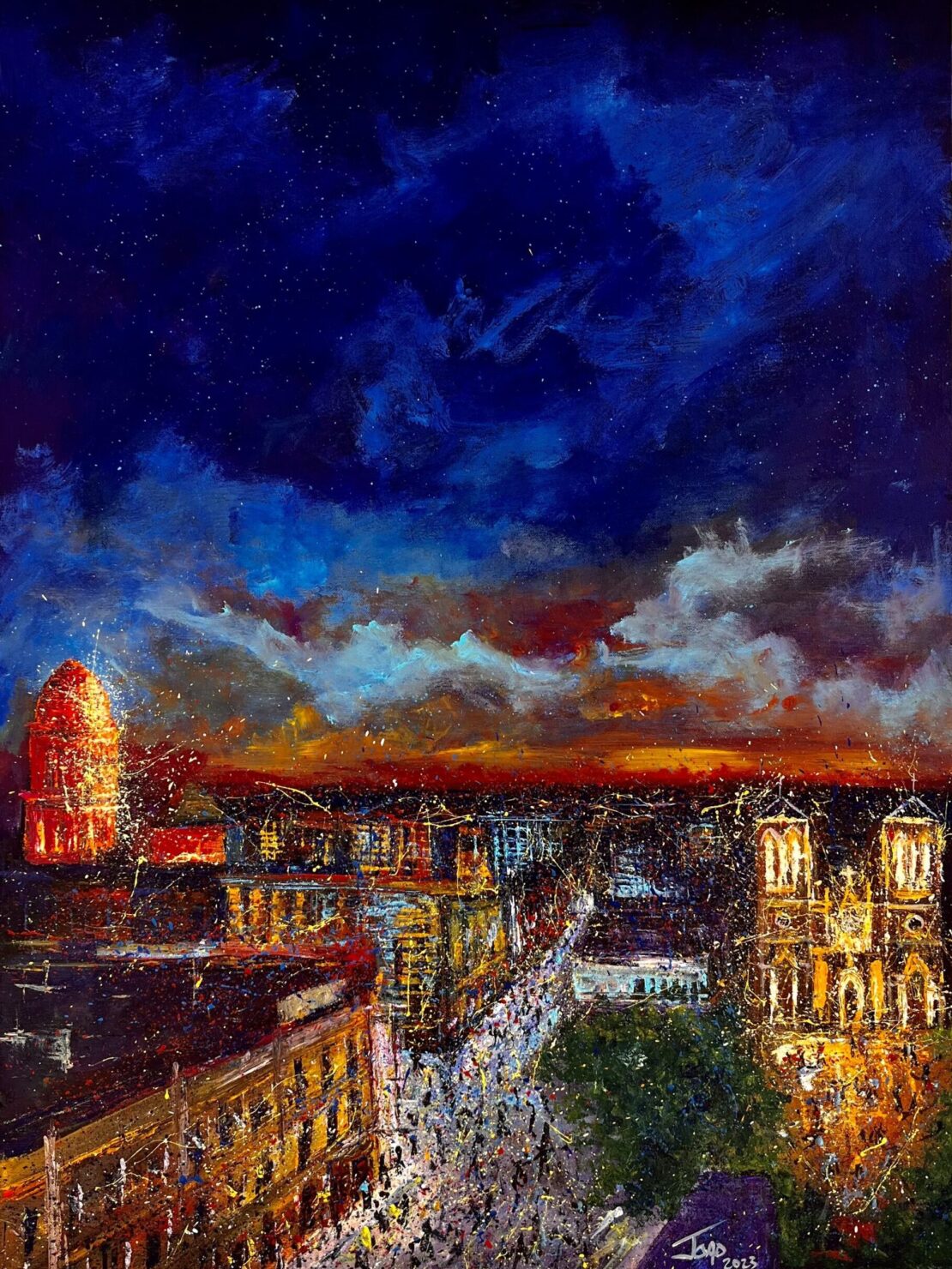 Lights of Downtown - Joao Quiroz - 40" x 30" - Mixed Media on Canvas