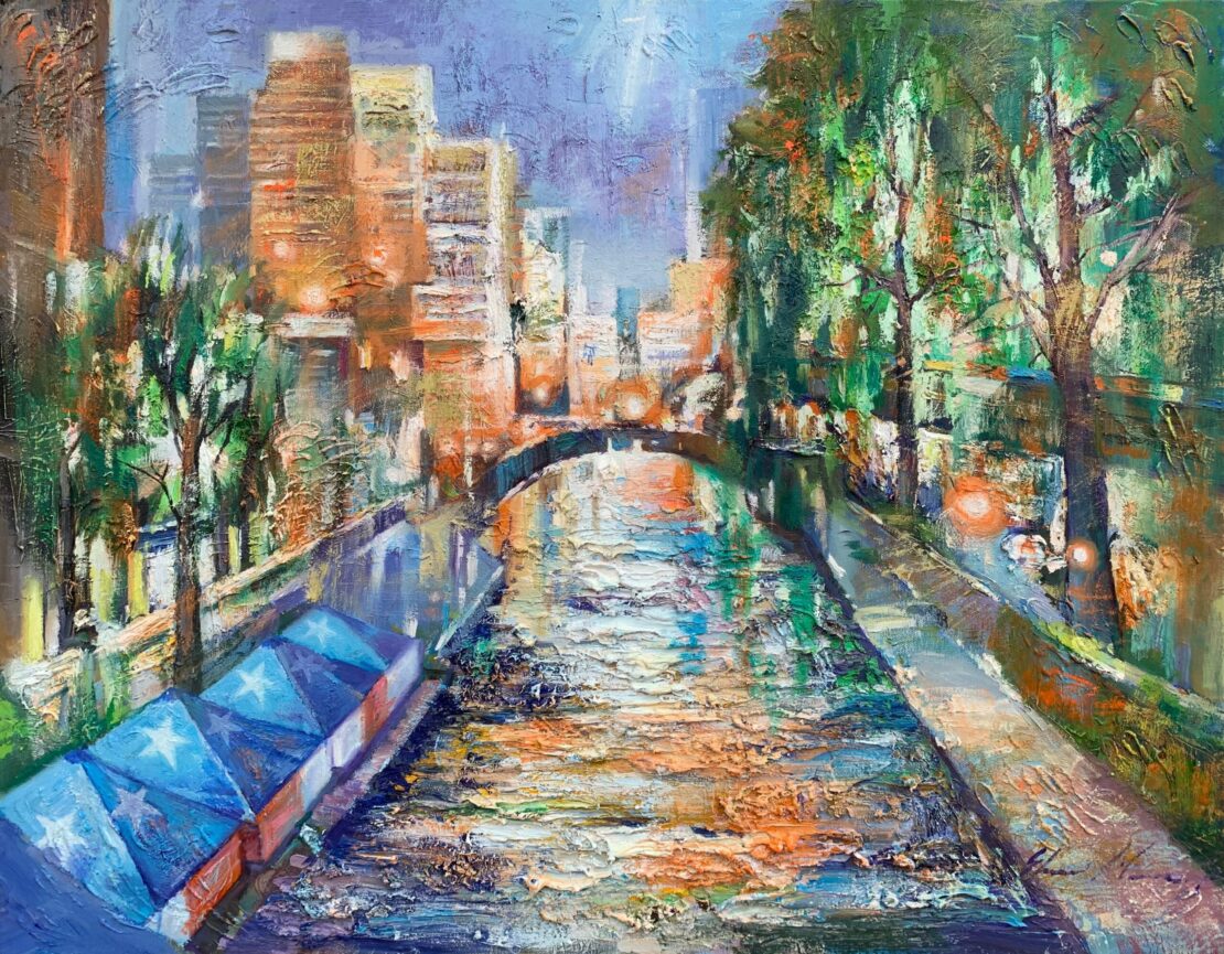 Riverwalk Boat Ride - Yevhenii Mosieiev - 22" x 28" - Oil on Canvas