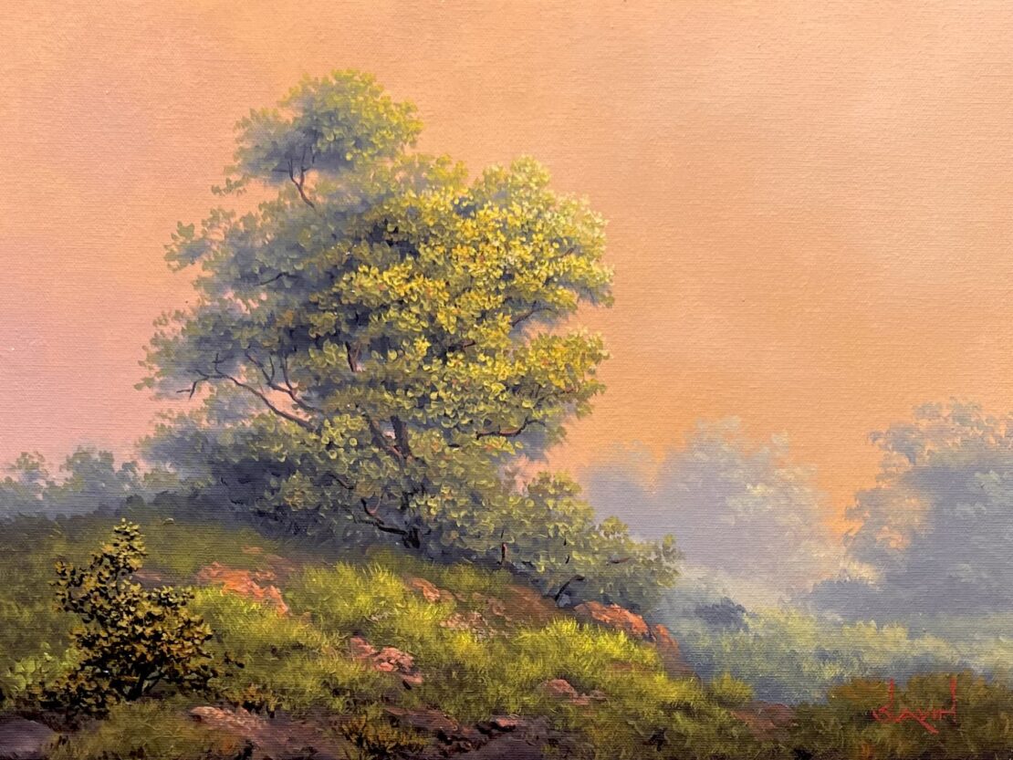 A Cool Day - Al Slavin - 11'' x 14'' - Oil on Canvas (Copy) of a tree on a hill.