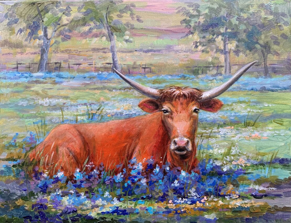 Texas Longhorn - Olha Mosieieva - 11" x 14" - Oil on Canvas