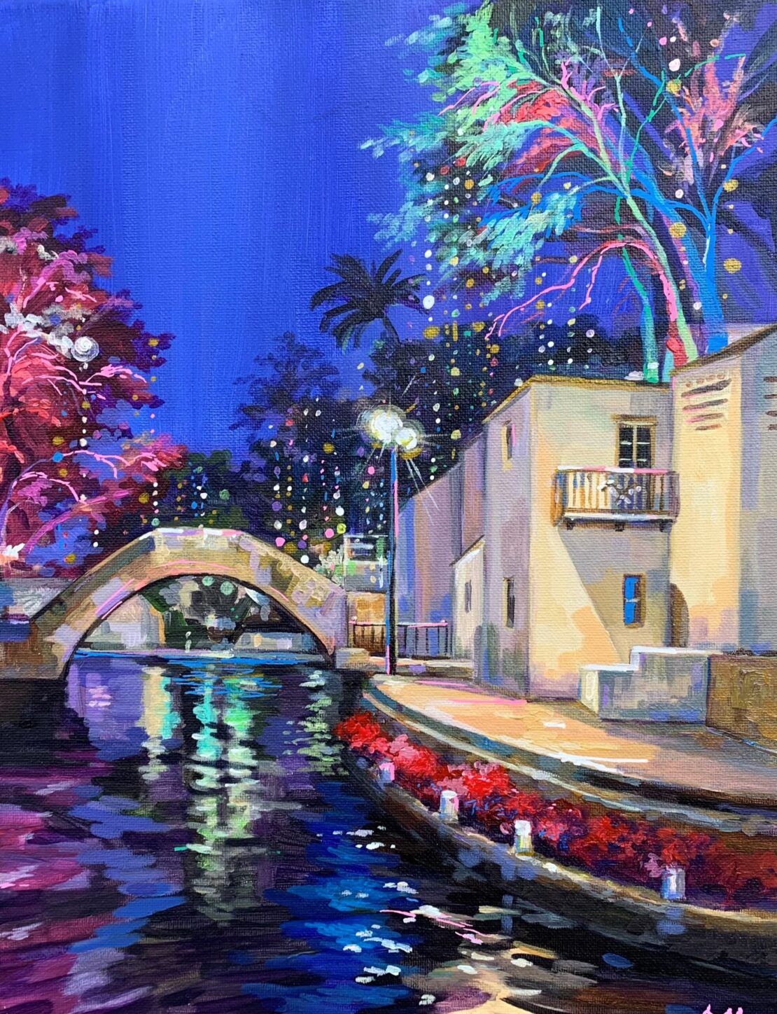 Shimmering River Walk - Olha Mosieieva - 14" x 11" - Oil on Canvas