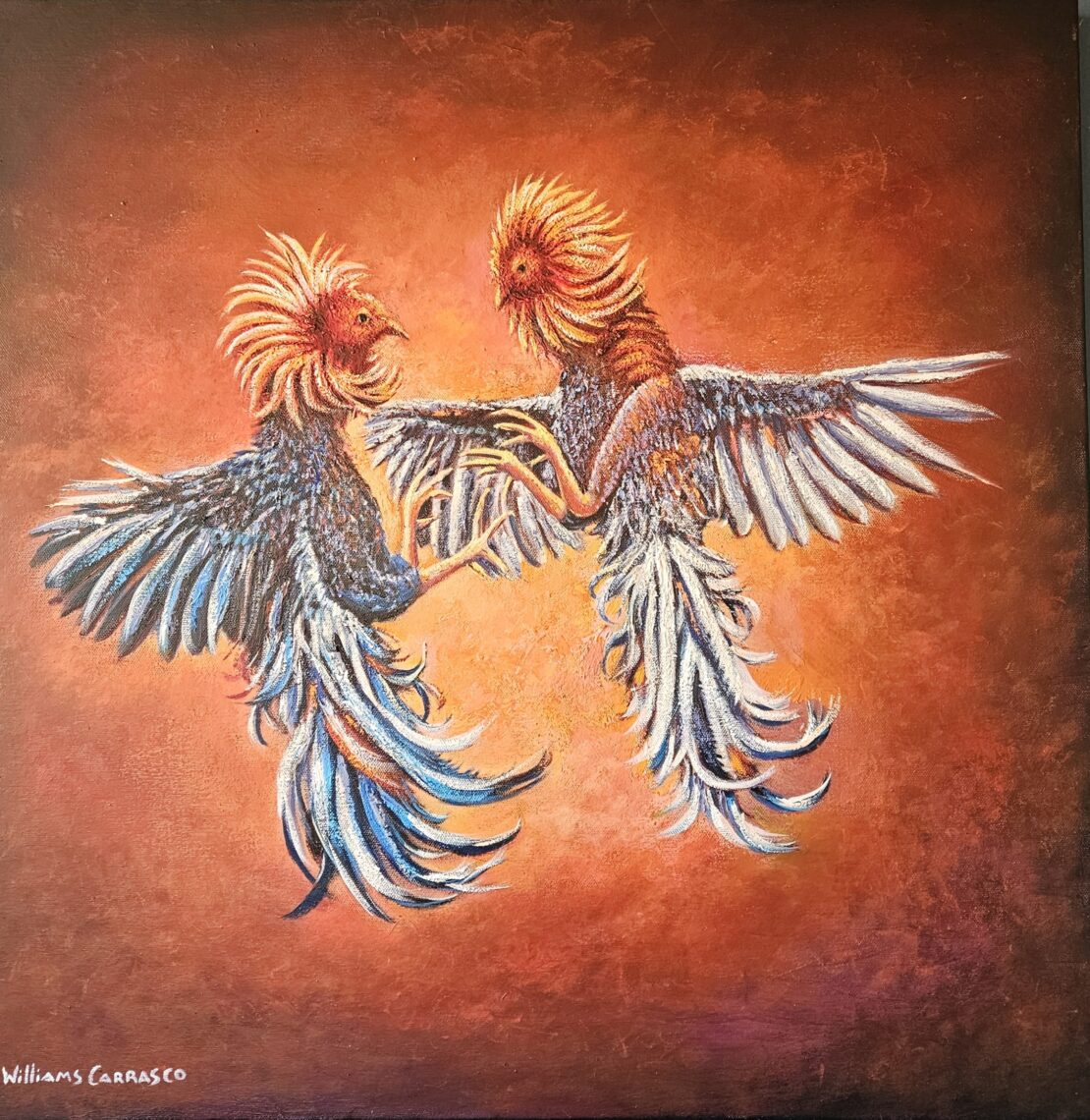 Pelea de Gallos 1  -  Wilian Carrasco  - 24" x 24" - Oil on Canvas