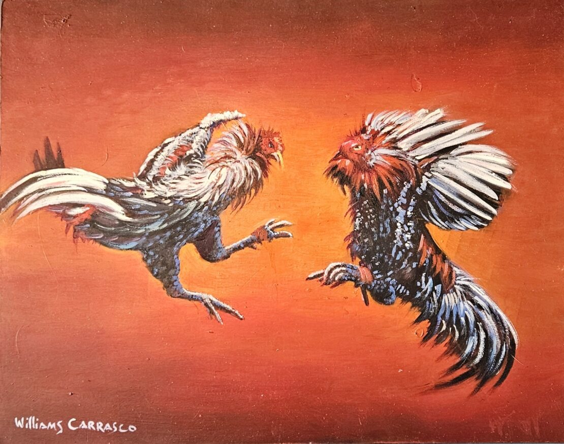 Pelea de Gallos 3  -  Wilian Carrasco  - 11" x 14" - Oil on Wood