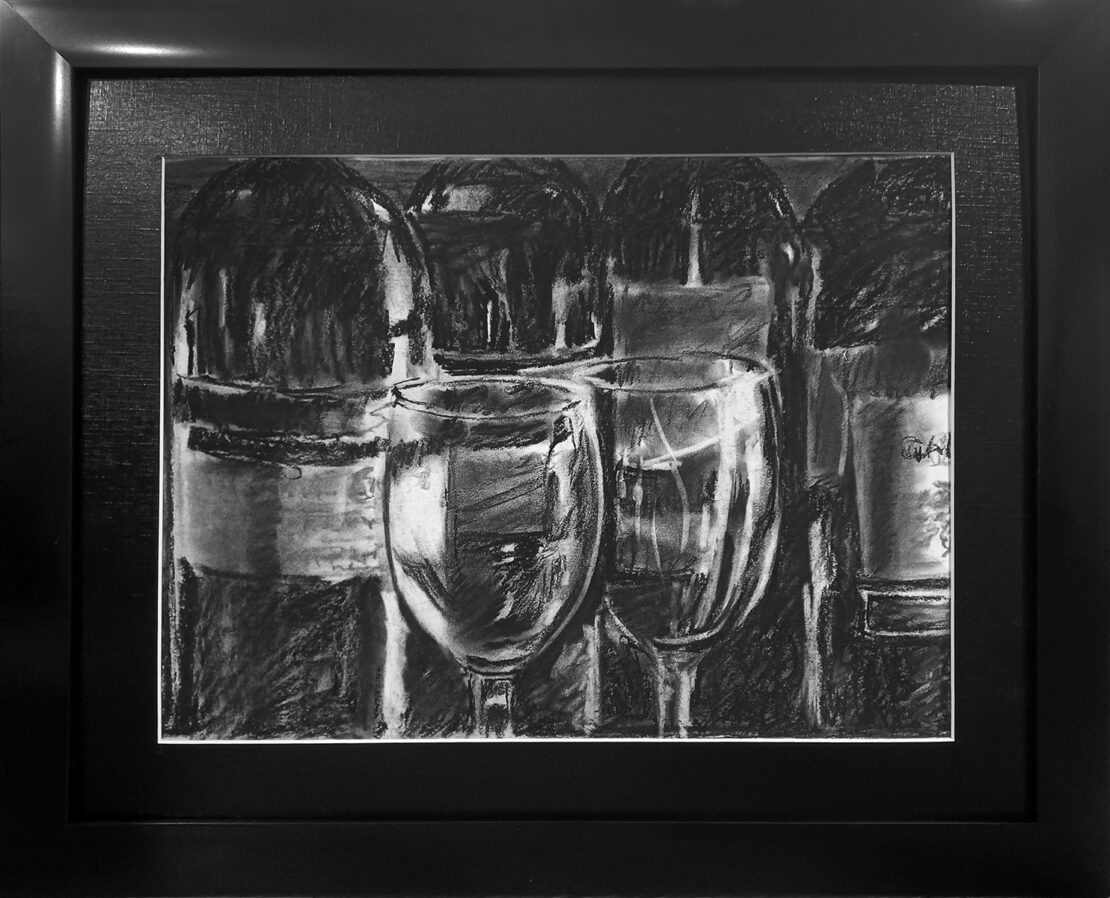 Botellas y Vasos  -  Vikky Jones  - 19" x 23" -  Pastel on Paper