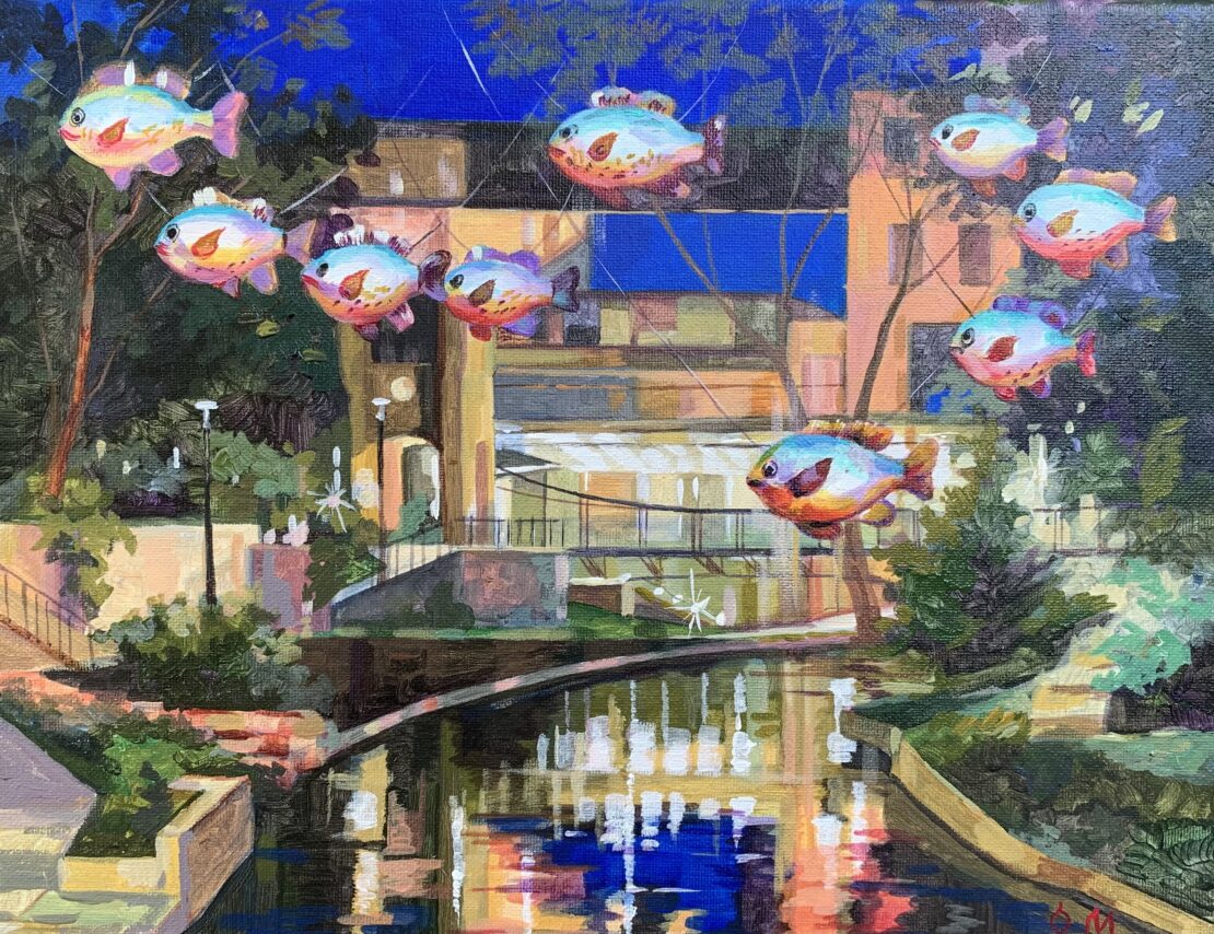 River Walk Fish  -  Olha Mosieieva  - 11" x 14" - Oil on Canvas