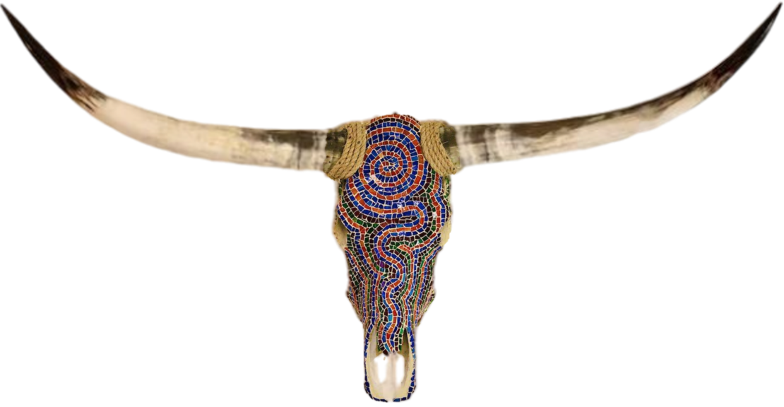 Kaleidoscope Longhorn  -  David Anthony Garcia  - 26" x 52" - Stained Glass Mosaic Skull