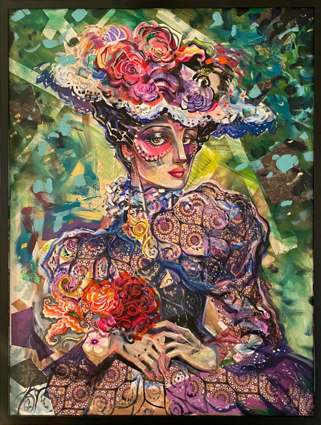 La Catrina Primavera  -  Marcus A. Cerda  - 49.5 x 37.5" -  Mixed Media on Canvas