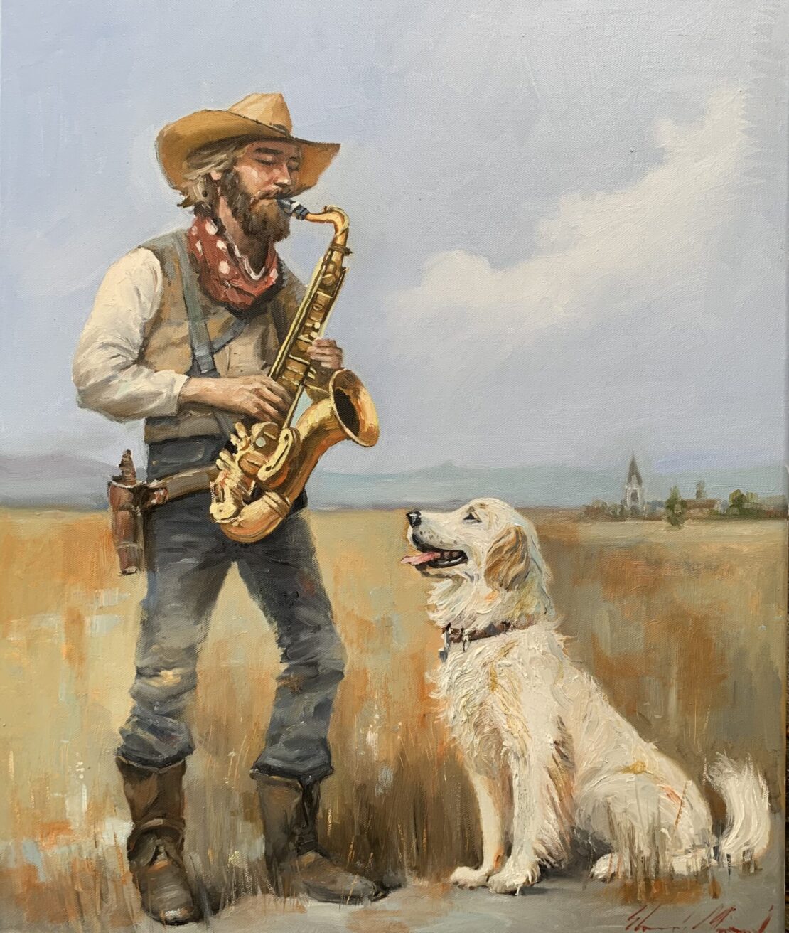 Cowboy Serenade  -  Yevhenii Mosieiev  - 24" x 20" - Oil on Canvas