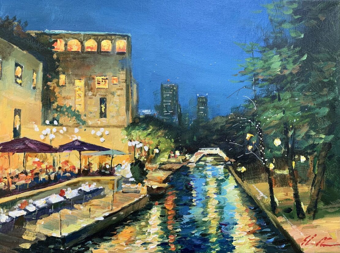 Dining by the River's Reflection  -  Yevhenii Mosieiev  - 12 x 16" -  Oil on Canvas