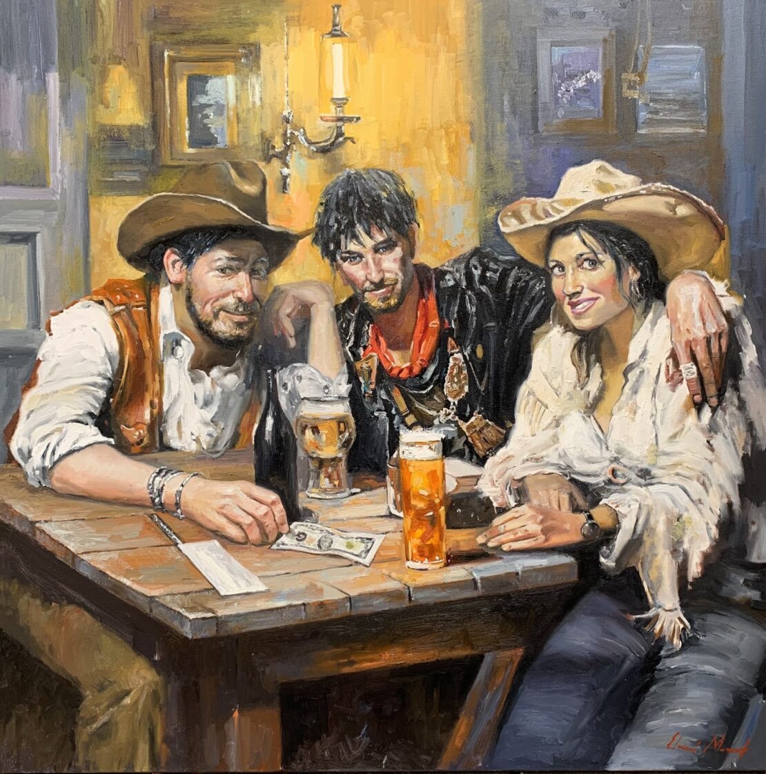 Saloon Companions  -  Yevhenii Mosieiev  - 36" x 36" - Oil on Canvas