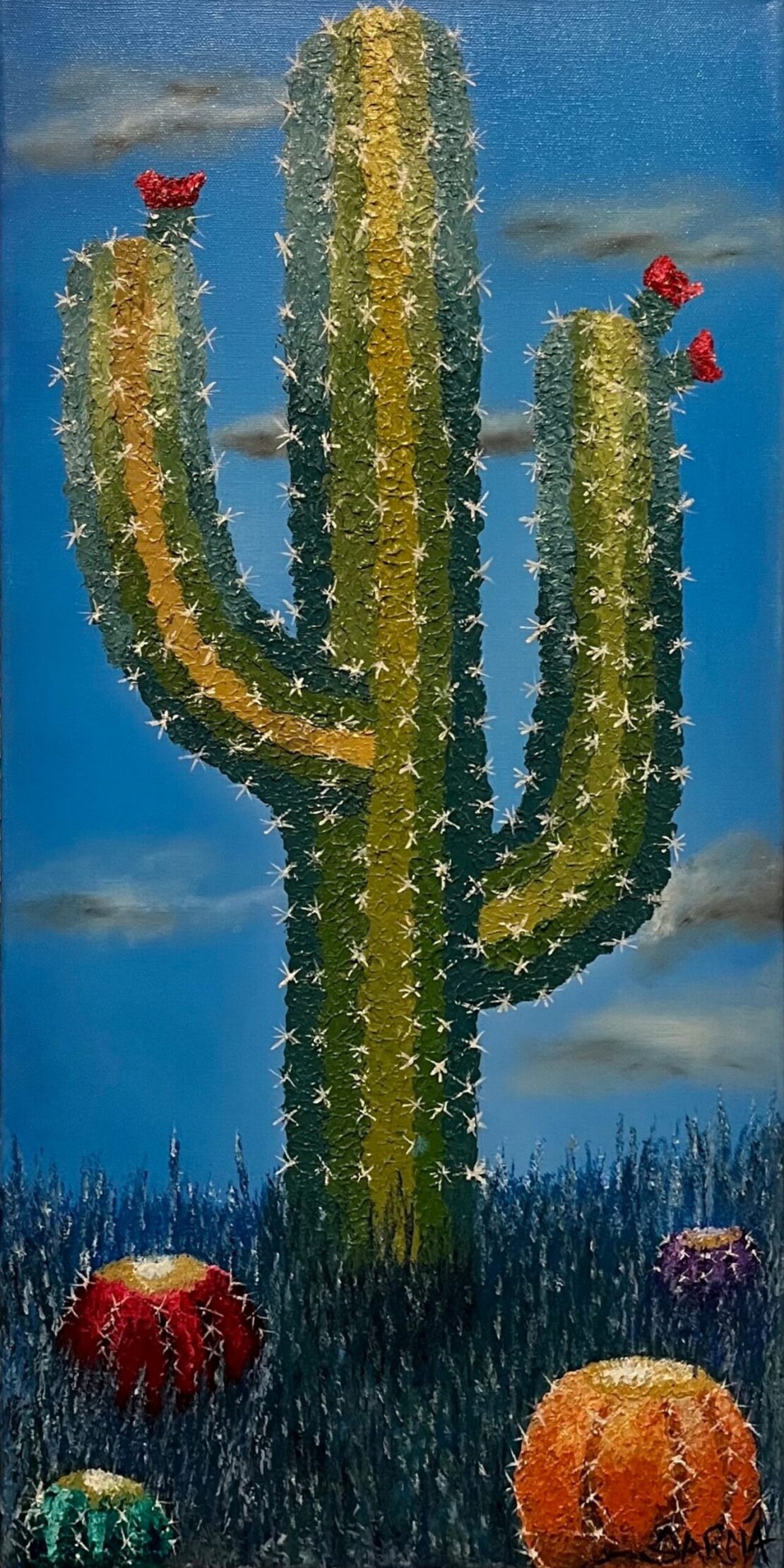 Saguaro Cactus  -  Antonio (Tony) Garcia  - 24" x 12" - Oil on Canvas