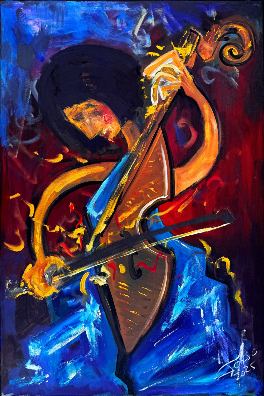 Woman Playing Cello In Blue Dress